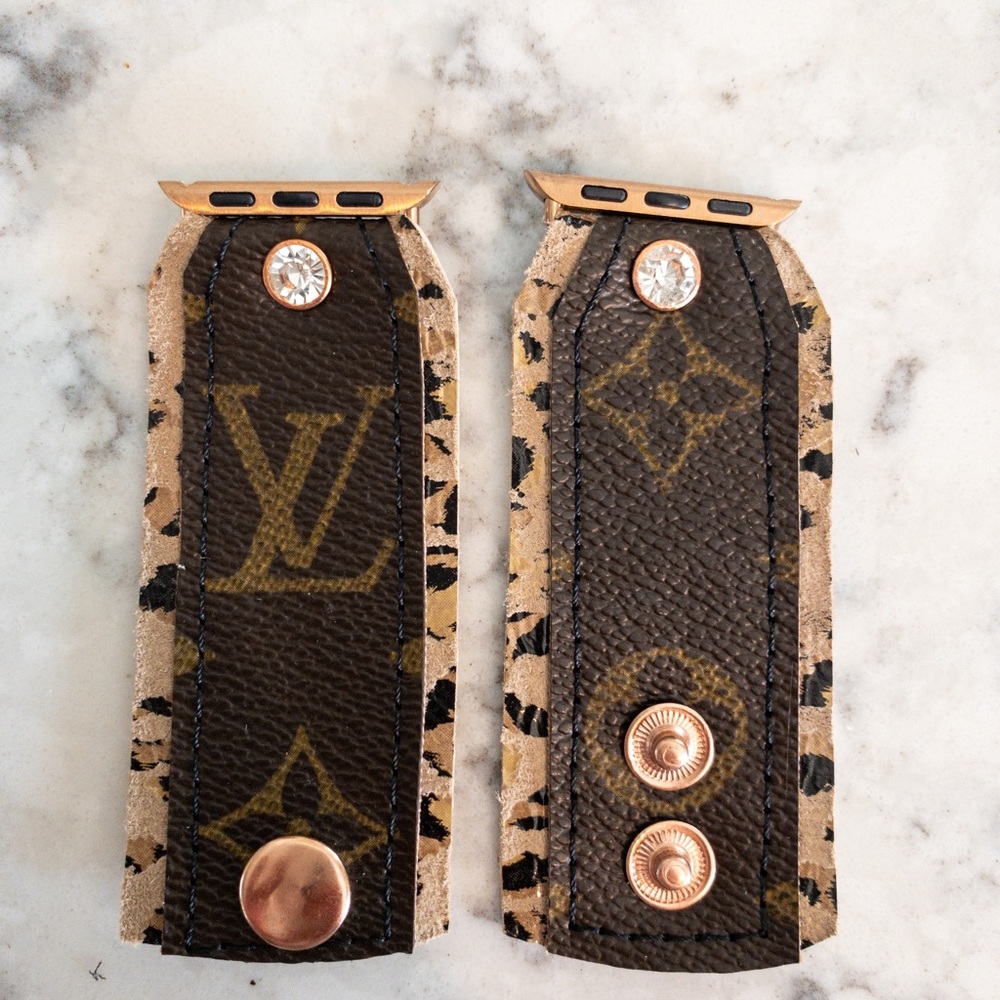 LV Apple Watch Band with Cheetah Leather lining.